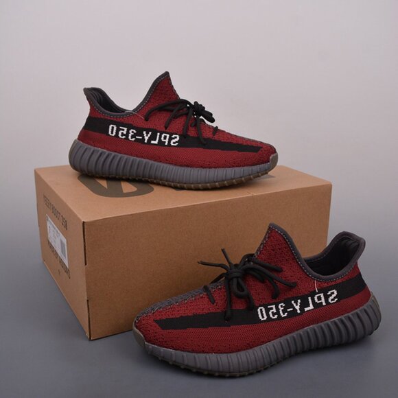 Yeezy 350 V2 Red Grey Color Block Sneakers - Picture 5 of 9